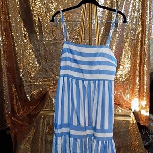 Blue and White Striped Spaghetti Strap Sundress